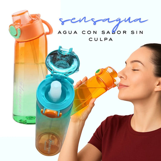 Sensagua - Termo de 900ML + 4 Capsulas de diferentes sabores (Se envia termo de color al azar)