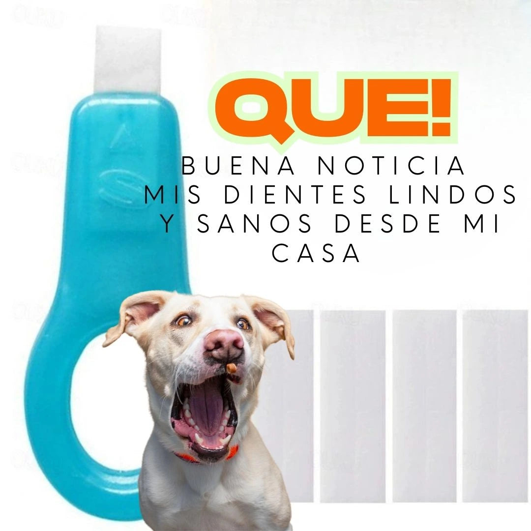 Kit blanqueador dental para Perros  (Anti-Sarro) Cepillo especial, x5 tiras blanqueadoras